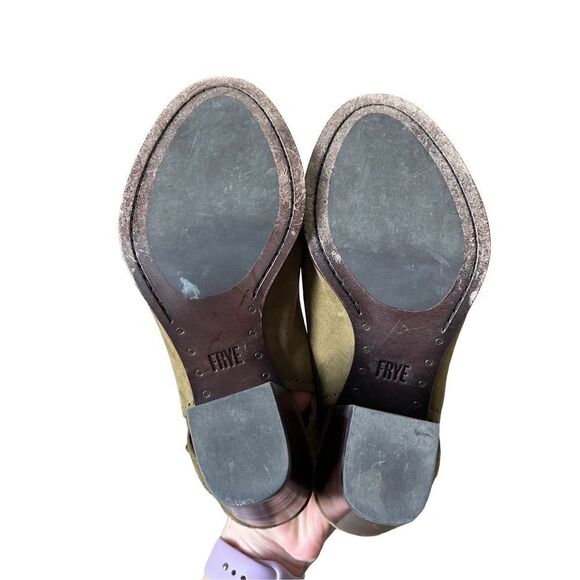 Frye Dani Shield Sling Back Booties Size 7M Green Suede - Picture 4 of 13